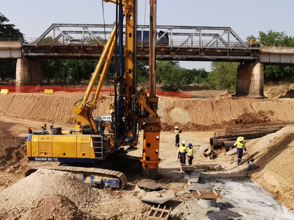 Bridge foundation works in Ghana using deep piling systems